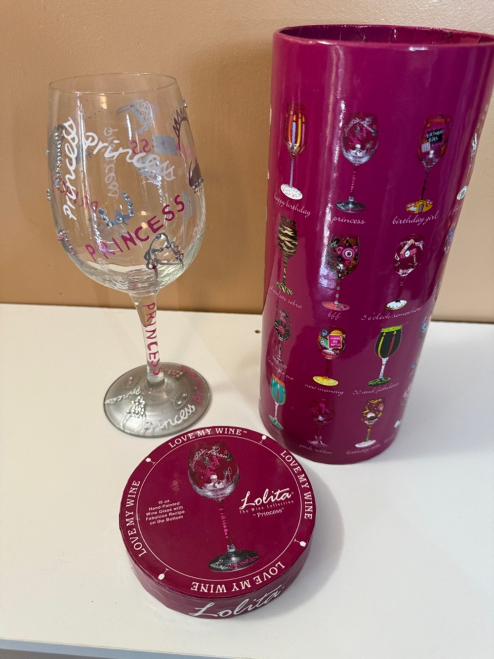 Lolita Princess Wine Glass Set in Fuchsia and Silver